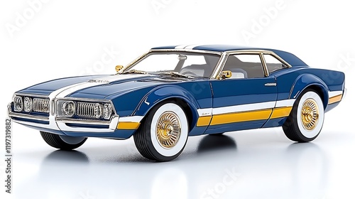 Classic Blue Muscle Car Model  Vintage Coupe  Gold Wheels  Collectible Toy Car