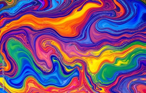 Colorful Abstract Rainbow Fluid Art with Swirling Marbled Texture and Vibrant Liquid Shapes for Creative Design Projects
