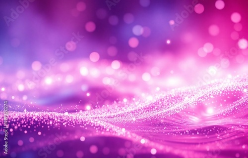 Vibrant Abstract Background of Pink and Purple Light Waves with Sparkling Particles and Bokeh Effect, Perfect for Futuristic, Ethereal, and Dreamy Designs
