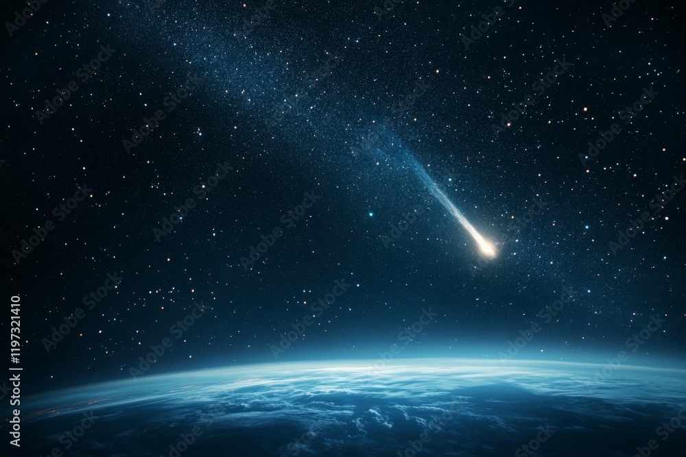 Celestial Comet Over Earth at Night Celestial Comet Over Earth at Night