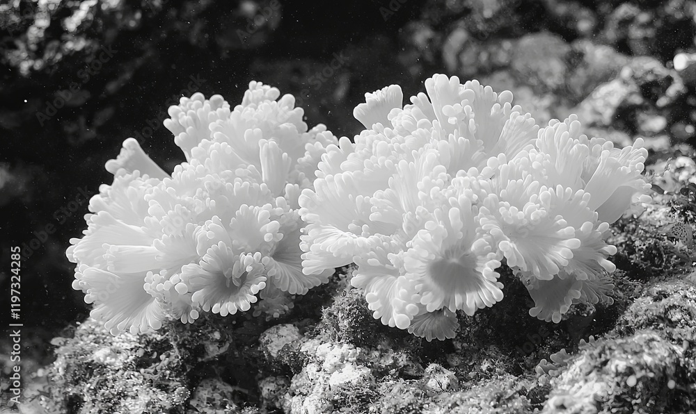 Monochrome coral clusters on ocean floor Monochrome coral clusters on ocean floor