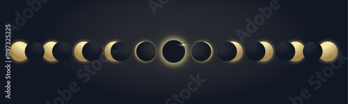Solar eclipse phases banner, minimalistic style