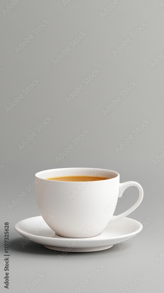 Elegant Minimalist Design of a White Ceramic Cup Filled with Warm Tea on a Simple Grey Background for Modern Lifestyle Photography Elegant Minimalist Design of a White Ceramic Cup Filled with Warm Tea on a Simple Grey Background for Modern Lifestyle Photography