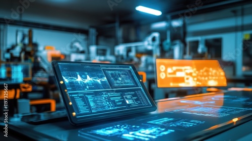 Wallpaper Mural High-Tech Digital Dashboard in Modern Industrial Workspace Torontodigital.ca