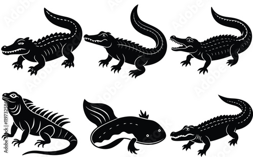 Set of Crocodile shillouette vector illustration