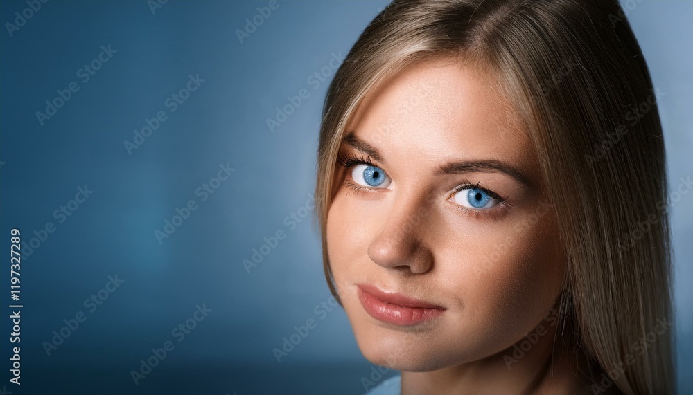 Obraz premium 青い目の女性のポートレート。AIで生成