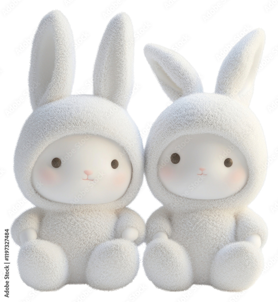 Obraz premium PNG Two cute white bunnies plush bunny toys.