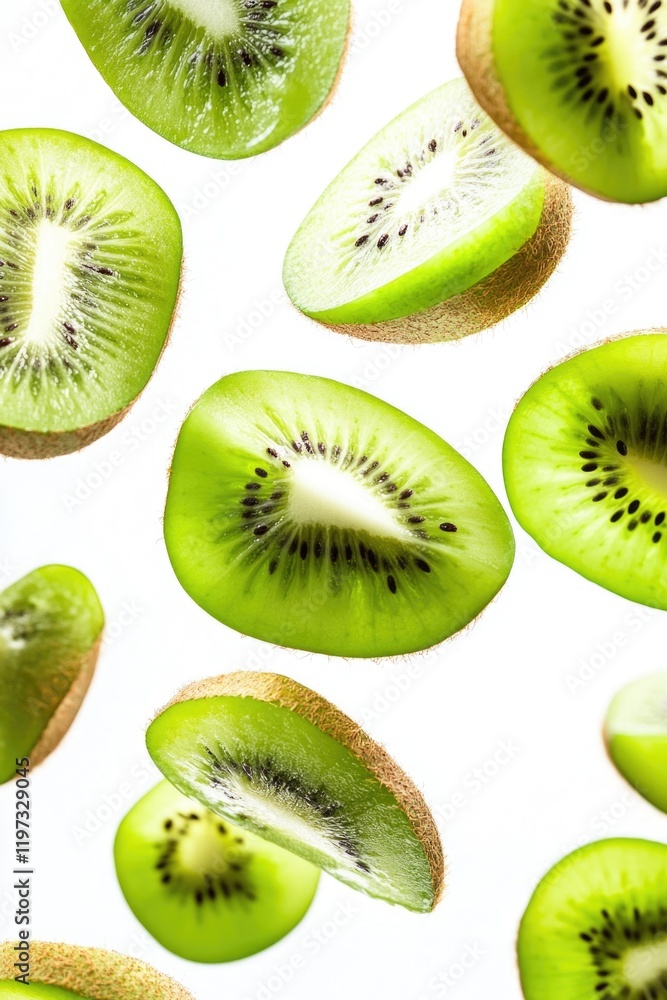 Fototapeta premium Vibrant slices of fresh kiwi fruit. Healthy and nutritious with a delicious texture.