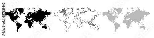 Dotted world map, line drawing of world map, world map silhouette