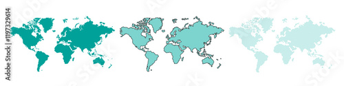 Dotted world map, line drawing of world map, world map silhouette