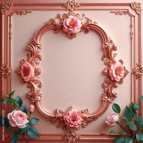 Elegant rose gold frame in rose gold border frame pattern background