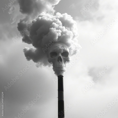 Smokestack Emitting Skull-Shaped Pollution Cloud