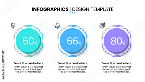 Infographic template. 3 circles or buttons with percentages