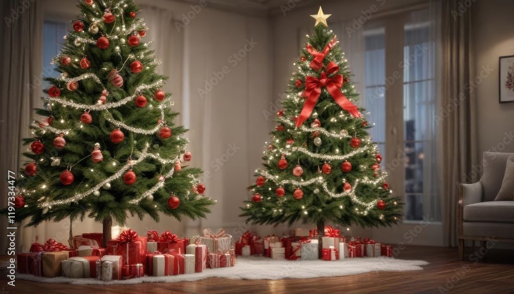 A decorated Christmas tree with tinsel and bows , decorations, holiday decor, tinsel A decorated Christmas tree with tinsel and bows , decorations, holiday decor, tinsel