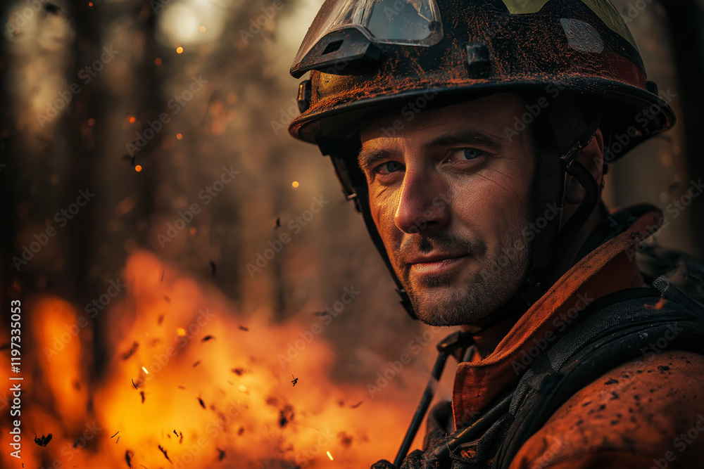 Firefighter putting out a fire in the forest Firefighter putting out a fire in the forest