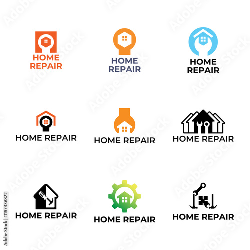 Set of House Repairs logo design template vector illustration. House renovation symbol, icon.