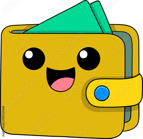 Cartoon Wallet with Happy Face Full of Money for Payday Illustration