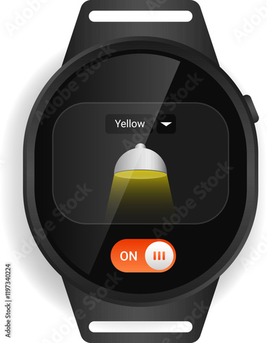 Circular Smartwatch Flashlight Interface with Color Selection and Toggle