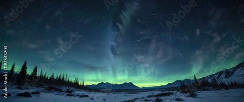 Wallpaper Mural A vibrant blue sky with swirling star trails and a hint of aurora borealis, as if the northern lights were dancing across the horizon , galaxy, cosmos, star trails Torontodigital.ca