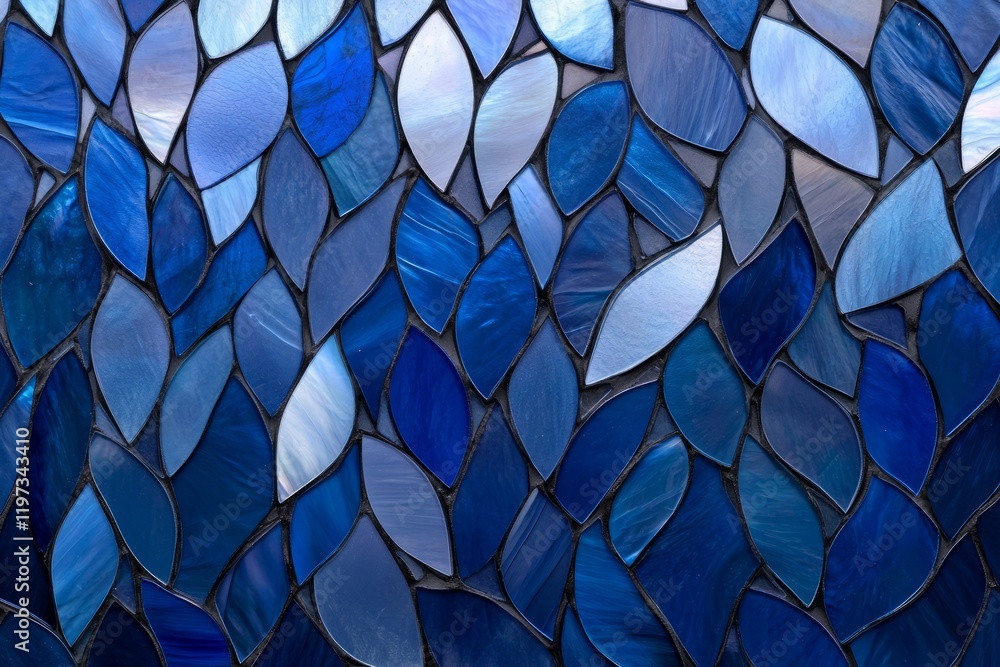 Stained glass with mother of pearl details in a rich blue palette showcasing intricate craftsmanship and design Stained glass with mother of pearl details in a rich blue palette showcasing intricate craftsmanship and design