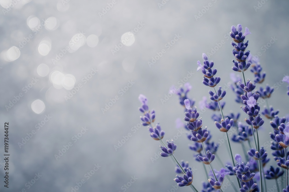 Obraz premium Close up of lavender flowers with blurred background, creating a soft and dreamy atmosphere