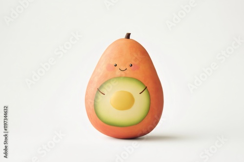 Smiling avocado hugging itself on white background, representing self love, healthy food and positive emotions photo