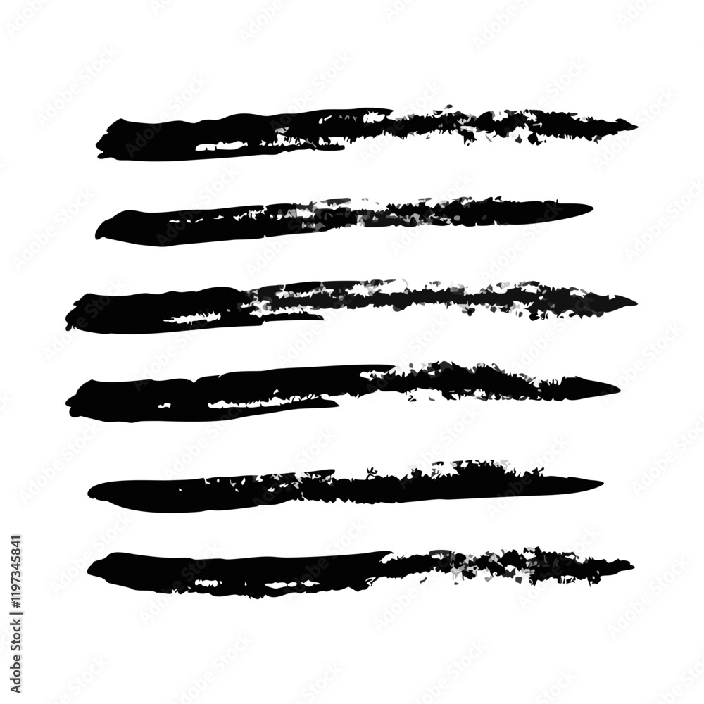 Set of horizontal black ink brush lines Set of horizontal black ink brush lines