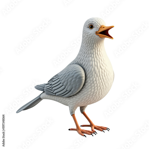 cheerful cartoon 3d render of a white bird with gray wings photo