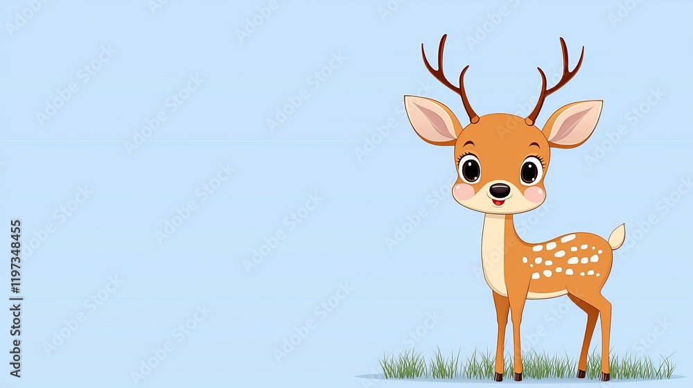 A delightful baby deer, specifically a roe deer, featuring a beautiful light brown fur with white spots and large, expressive eyes, looking like it stepped out of a cartoon. A delightful baby deer, specifically a roe deer, featuring a beautiful light brown fur with white spots and large, expressive eyes, looking like it stepped out of a cartoon.