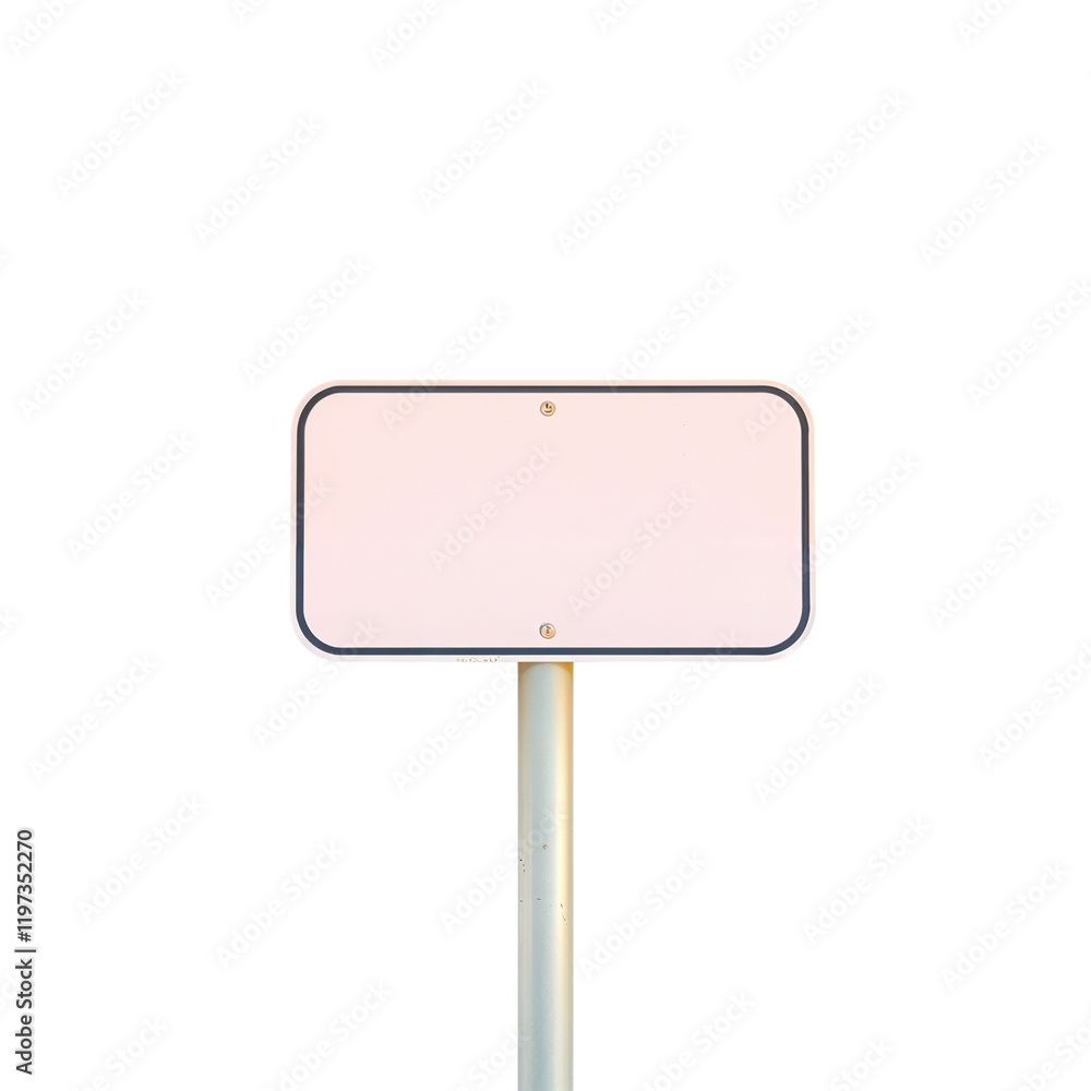blank pale pink rectangular sign on a gray metal pole