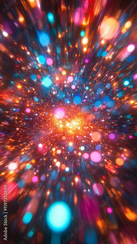 Fototapeta premium Colorful abstract burst of lights creating a dynamic and vibrant visual effect in a dark background