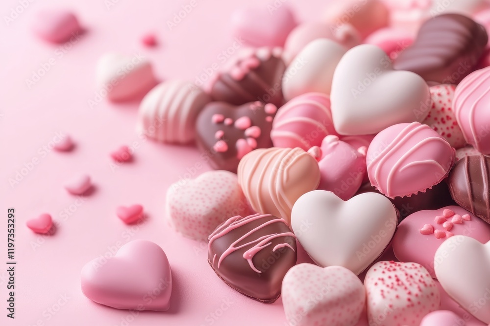 A delightful arrangement of heart-shaped Valentine's Day chocolates, meticulously crafted to express deep affection and romantic connection These delectable treats are perfect for celebrating love A delightful arrangement of heart-shaped Valentine's Day chocolates, meticulously crafted to express deep affection and romantic connection These delectable treats are perfect for celebrating love