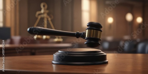 Wallpaper Mural A black gavel rests on a wooden pedestal in a dimly lit courtroom, darkness, judicial, stone floor Torontodigital.ca