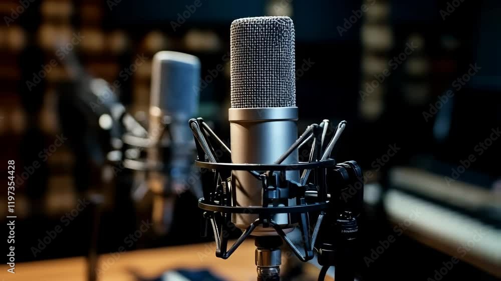 two microphones in recording studio, podcast concept