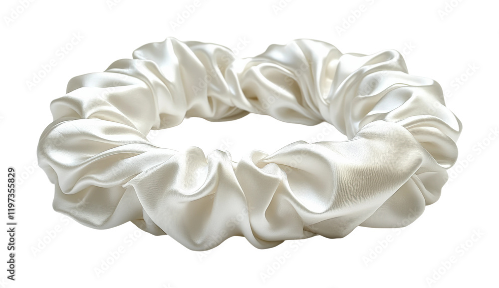 Elegant white satin scrunchie on fashion soft texture minimalist style high fidelity isolated on transparent background png Elegant white satin scrunchie on fashion soft texture minimalist style high fidelity isolated on transparent background png