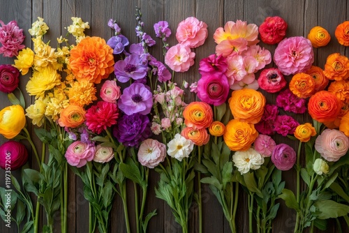 Wallpaper Mural Colorful assortment of fresh flowers displayed together on a wooden surface Torontodigital.ca