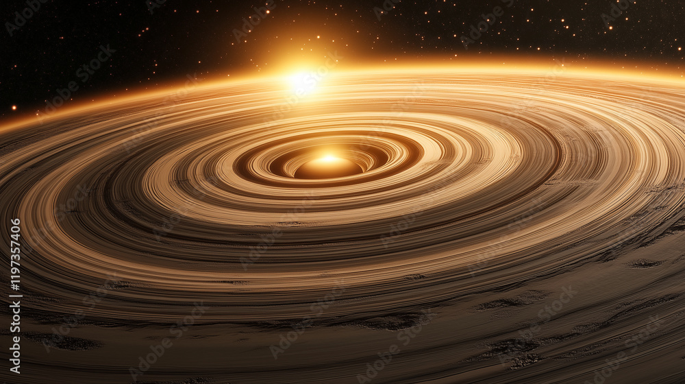 Massive orbital ring encircles a distant planet during a spectacular sunrise Massive orbital ring encircles a distant planet during a spectacular sunrise
