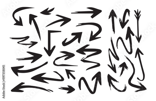 Arrow vector elements hand drawn arrows brush stroke curly arrow collection, vector illustration eps 10