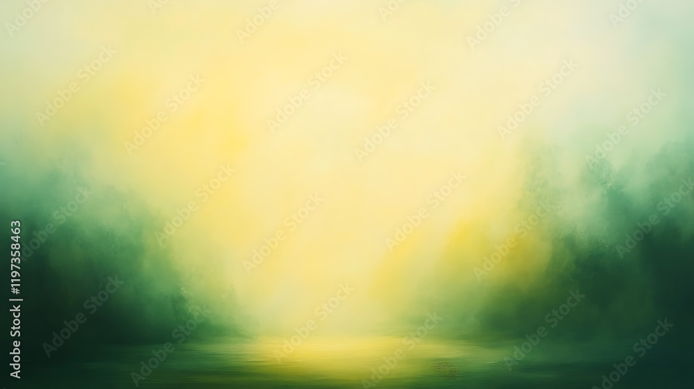 Misty green and yellow forest scene, soft light, blurry background. Misty green and yellow forest scene, soft light, blurry background.
