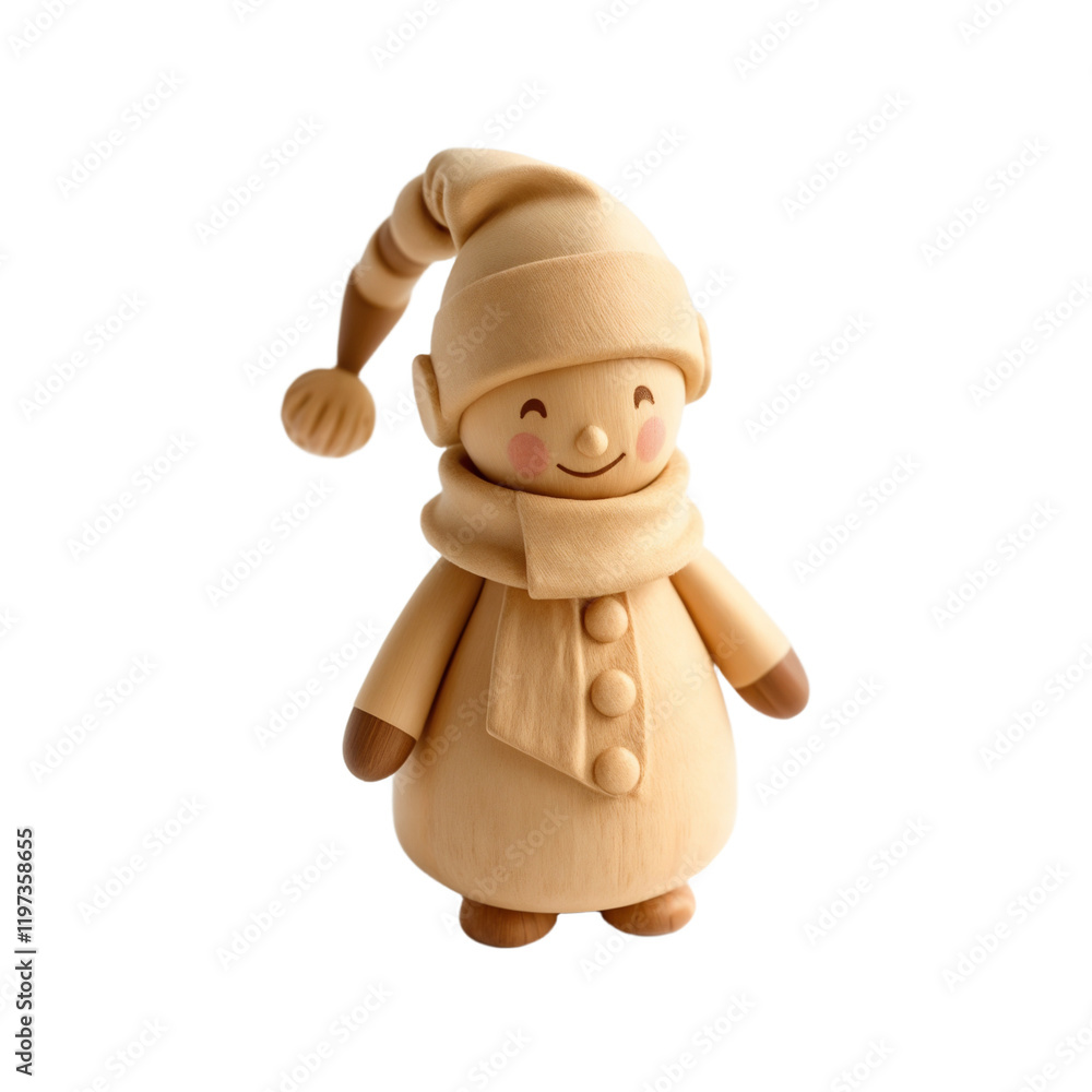Fototapeta premium smiling wooden figurine in winter attire
