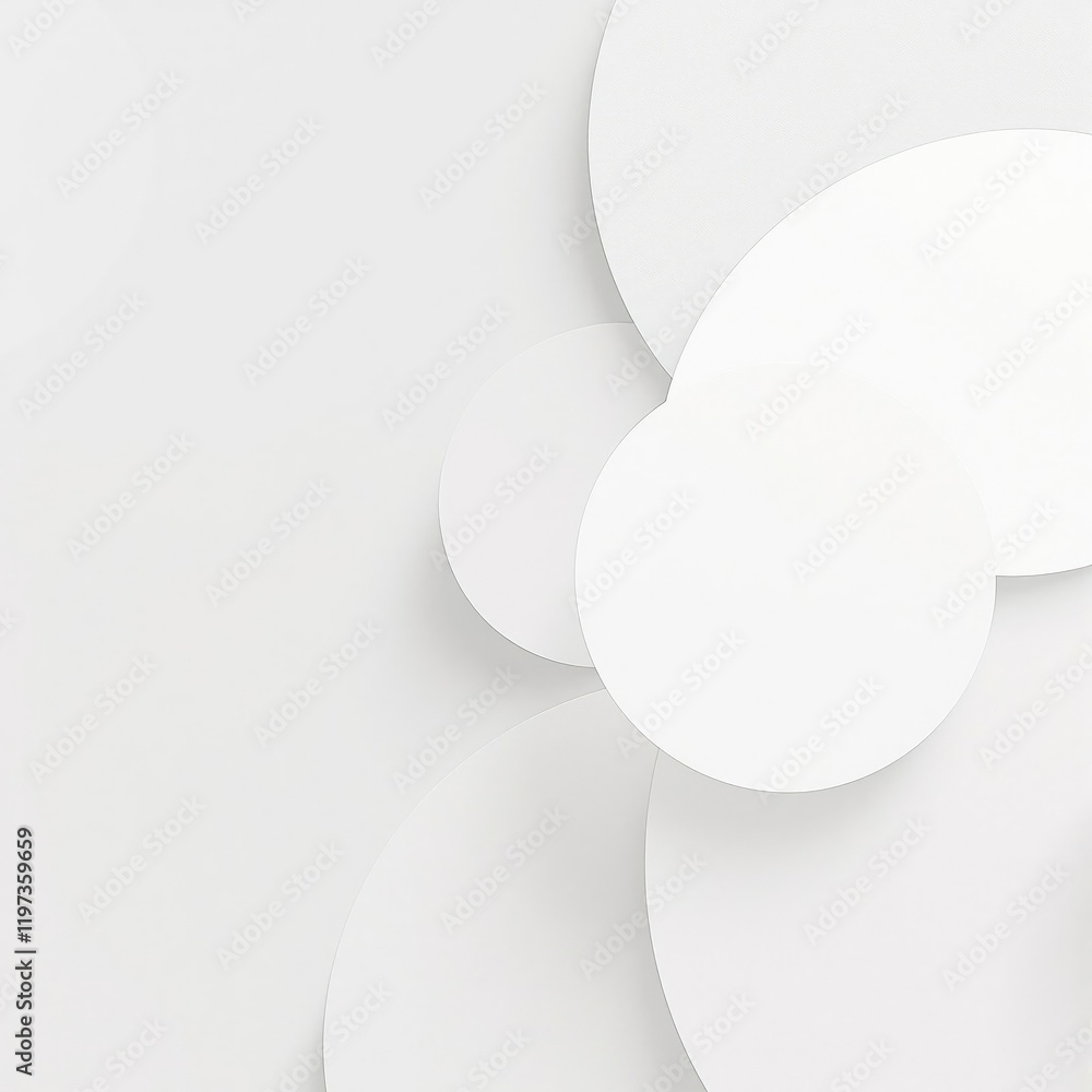 Abstract composition of white circles on a muted grey surface, design element, geometric shapes, creative arrangement, visual interest, decorative motif