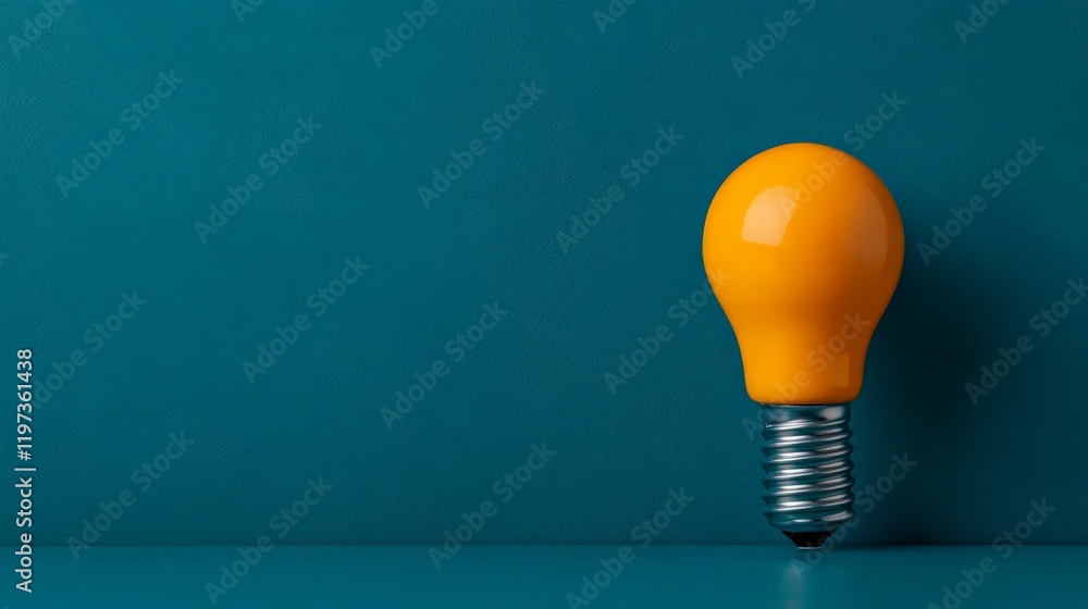 A Spark of Inspiration: A single, vibrant yellow lightbulb stands out against a deep teal background, symbolizing innovation, creativity, and the potential for bright ideas.  