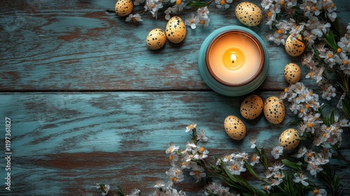 Candles and blooming flowers create a cozy atmosphere in a springtime setting...