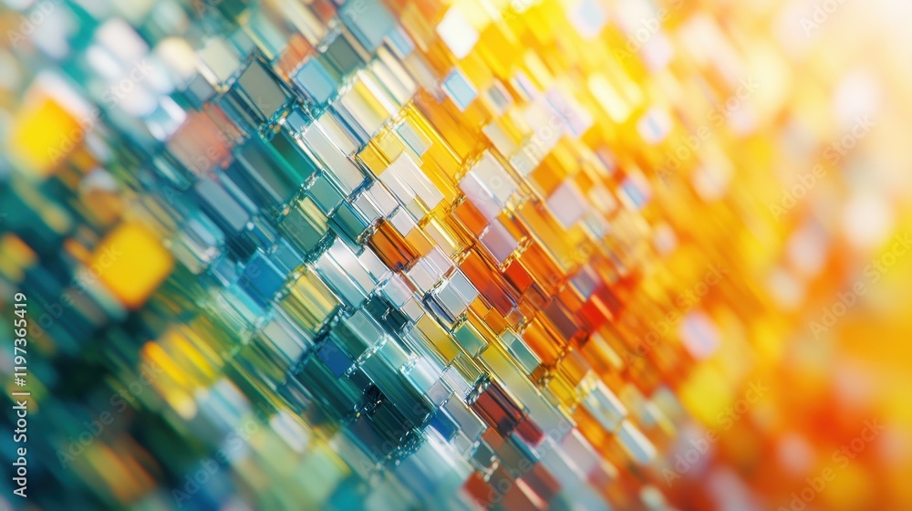 Obraz premium Abstract colorful blurry pixel blocks background. Bg and technology, digital world concept. 3D Rendering