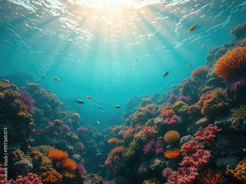 Wallpaper Mural A stunning underwater scene with colorful coral reefs and marine life, ecosystem, marine, wildlife Torontodigital.ca