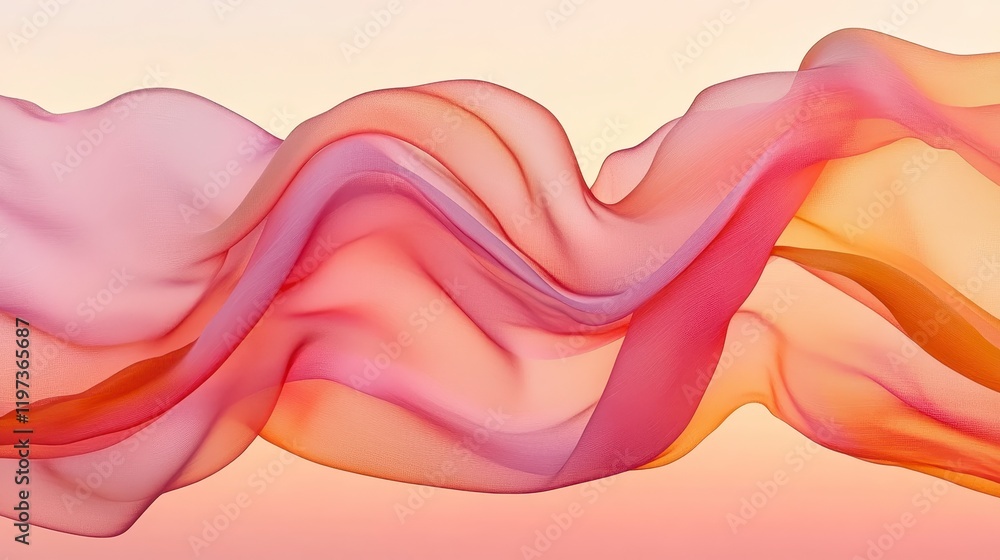 Fototapeta premium Abstract Flowing Fabric Peach Pink and Orange Sheer Textile Waves