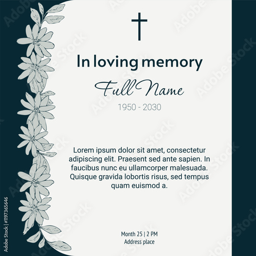 Card template with green flower arch and cross, vector illustration