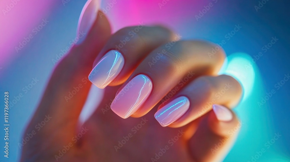 Woman's hand, neon nails, studio, colorful backdrop, beauty Woman's hand, neon nails, studio, colorful backdrop, beauty
