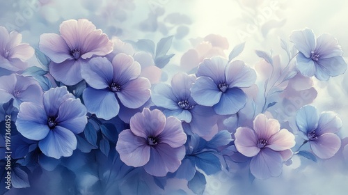 Wallpaper Mural Soft pastel blue and purple flowers in a dreamy, hazy background. Torontodigital.ca