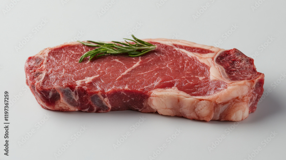 Fresh Ribeye Steak with a Sprig of Rosemary on a Minimalist Background for Culinary and Food Photography Fresh Ribeye Steak with a Sprig of Rosemary on a Minimalist Background for Culinary and Food Photography